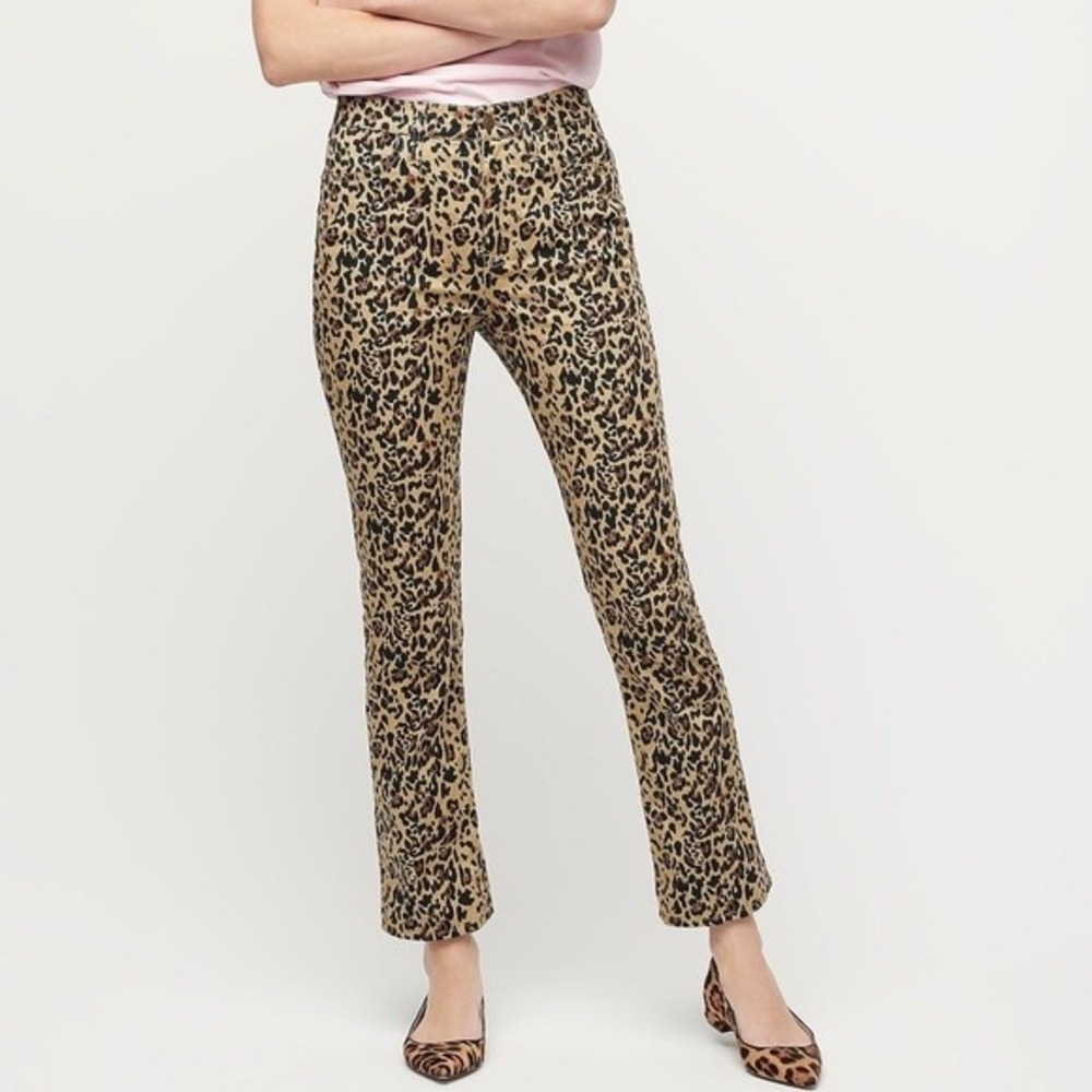 J. Crew Kickout Crop Pant in Leopard Print‎ Jeans Tan Black AJ540 Womens 24